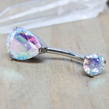 14g titanium aurora borealis gemstone belly button piercing barbell ring