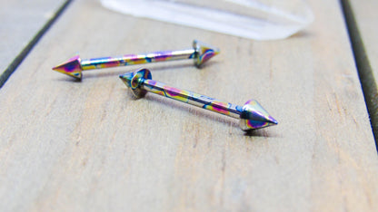 Titanium spike nipple barbells 14g internally threaded straight bars hypoallergenic pick your length