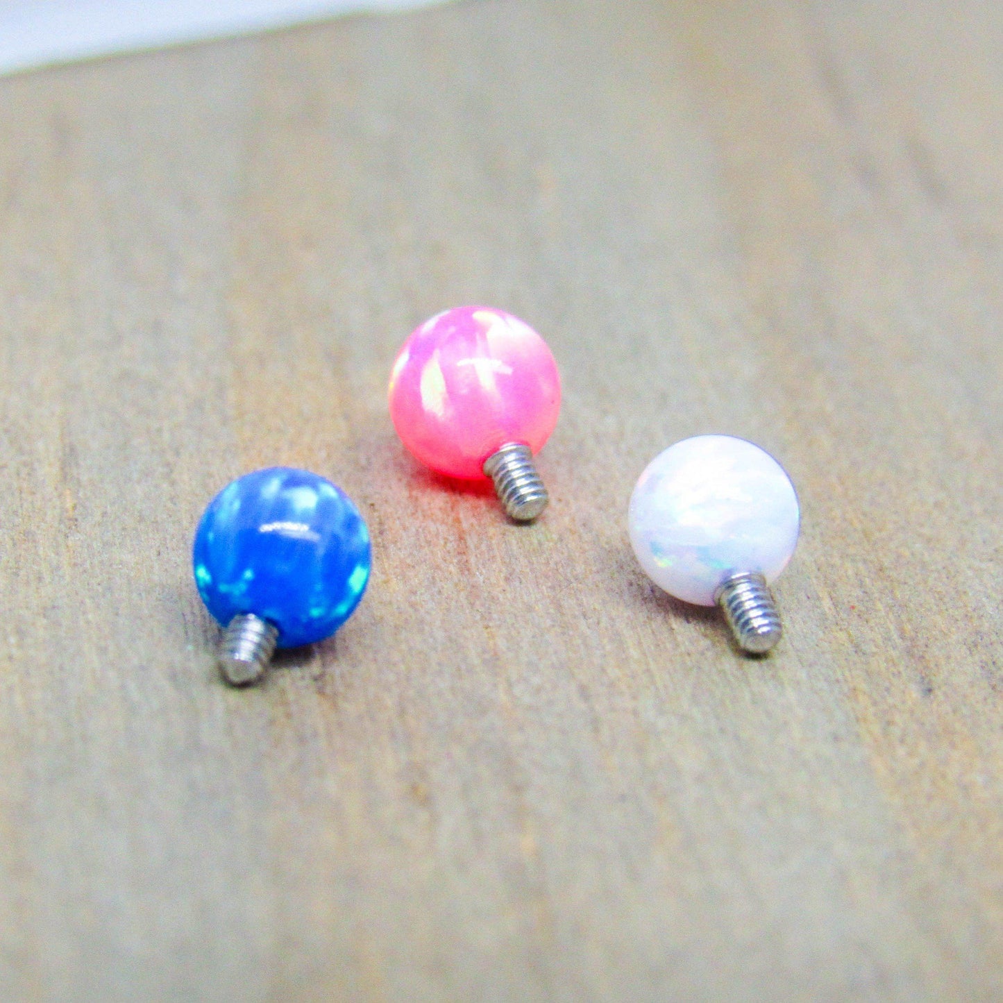 14g 4mm white opal ends pink blue round parts