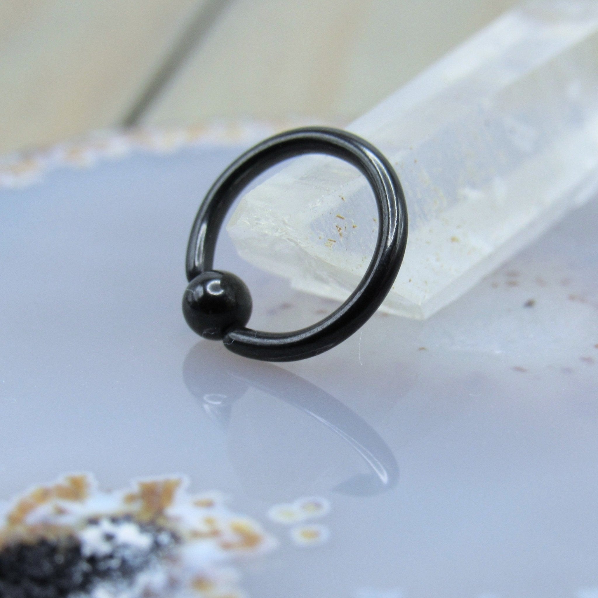 Black fixed bead ring lip ear cartilage piercing body jewelry hoop