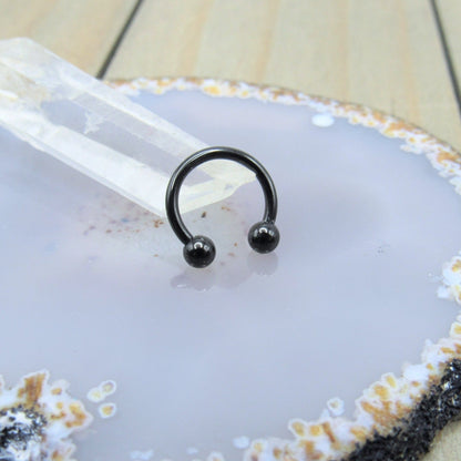 Black horseshoe septum ring 16g 5/16" helix cartilage piercing hoop earring 3mm externally threaded ball ends - Siren Body Jewelry