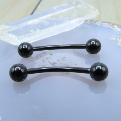 Black nipple piercing jewelry set 14g curved externally threaded barbells 5/8" length 5mm ball ends - Siren Body Jewelry