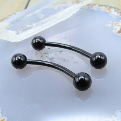 Black nipple piercing jewelry set 14g curved externally threaded barbells 5/8" length 5mm ball ends - Siren Body Jewelry