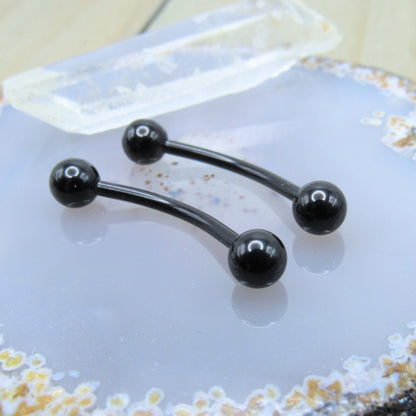Black nipple piercing jewelry set 14g curved externally threaded barbells 5/8" length 5mm ball ends - Siren Body Jewelry