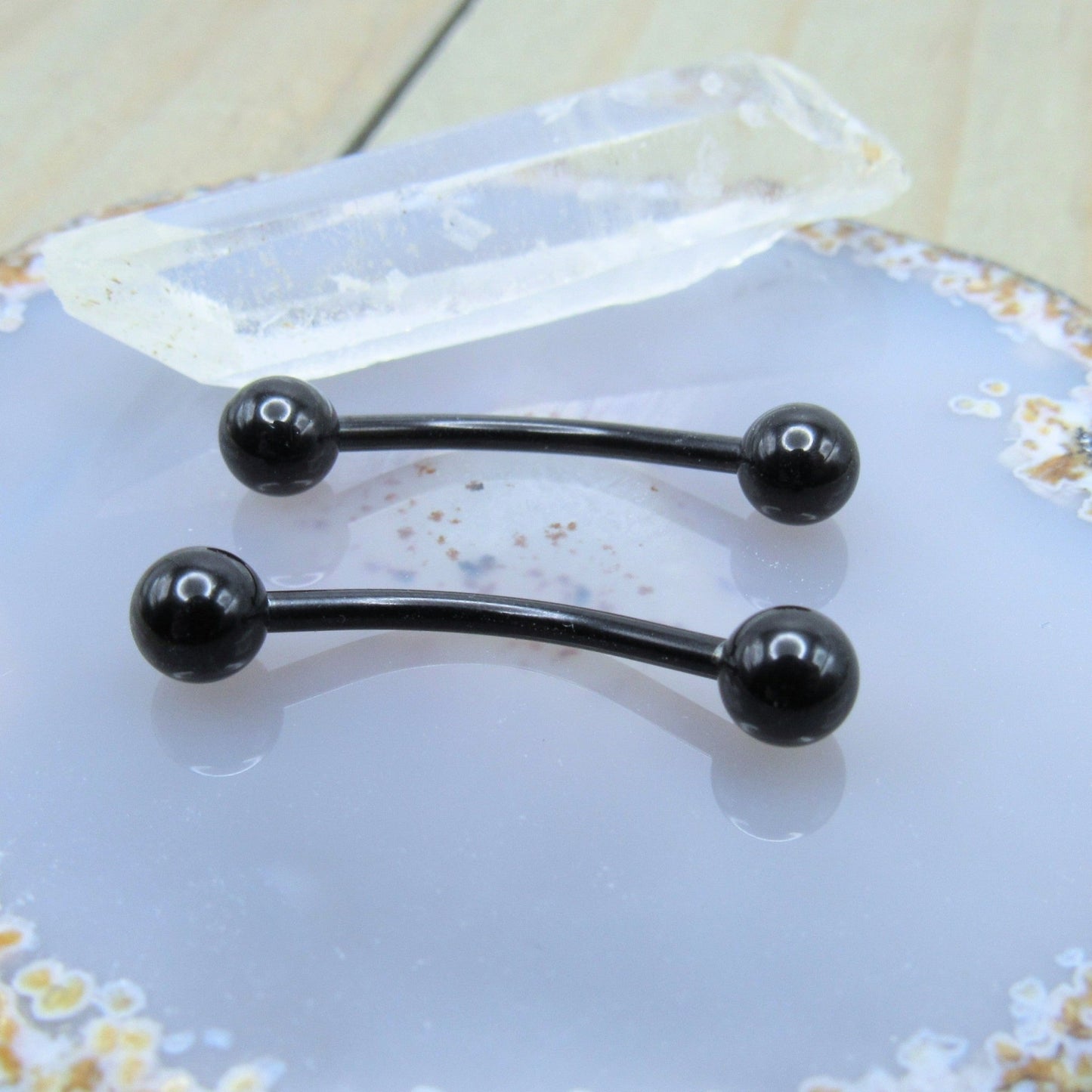 Black nipple piercing jewelry set 14g curved externally threaded barbells 5/8" length 5mm ball ends - Siren Body Jewelry