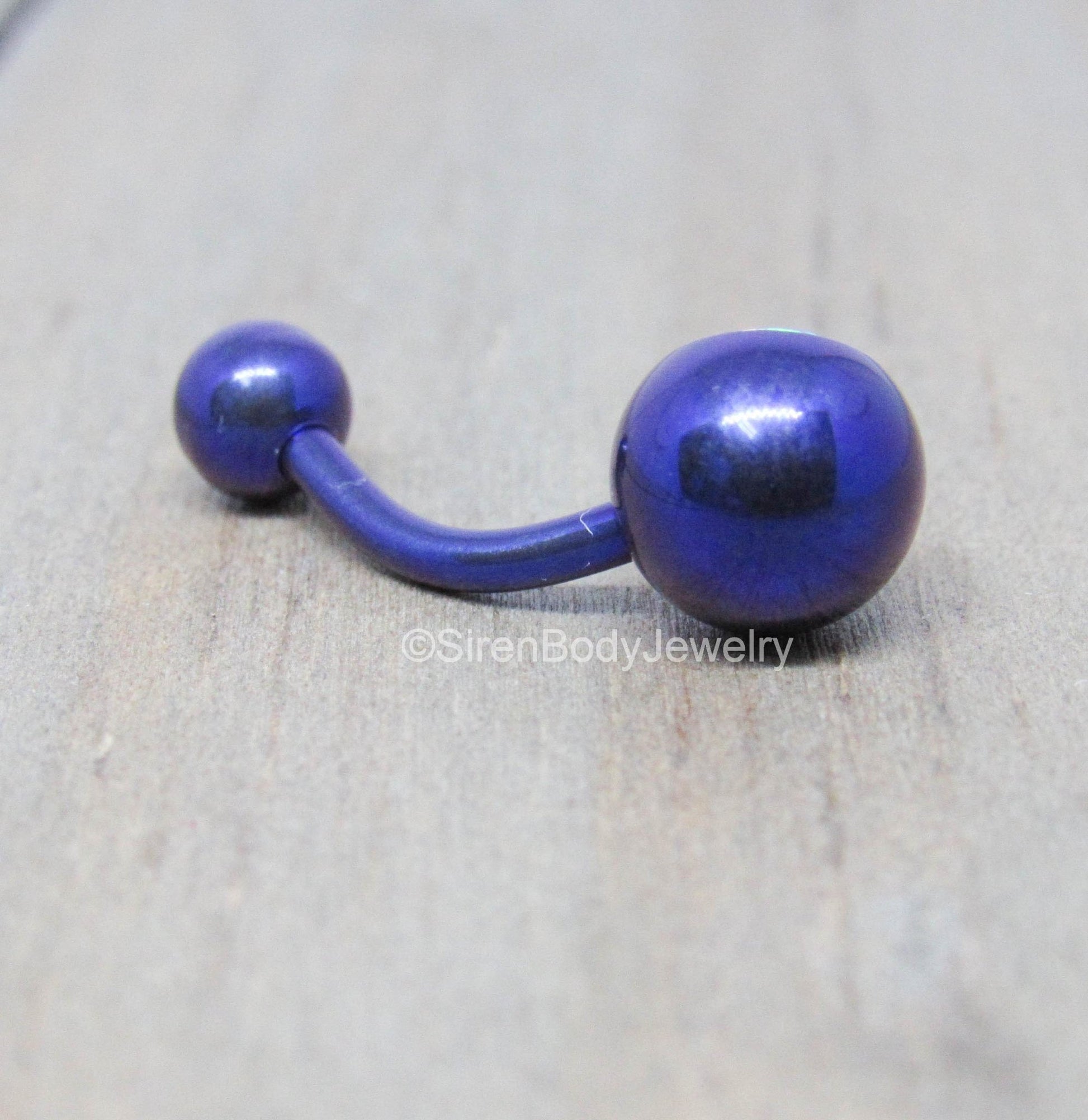 Blue opal belly button ring 14g titanium anodized hypoallergenic VCH curved barbell - SirenBodyJewelry