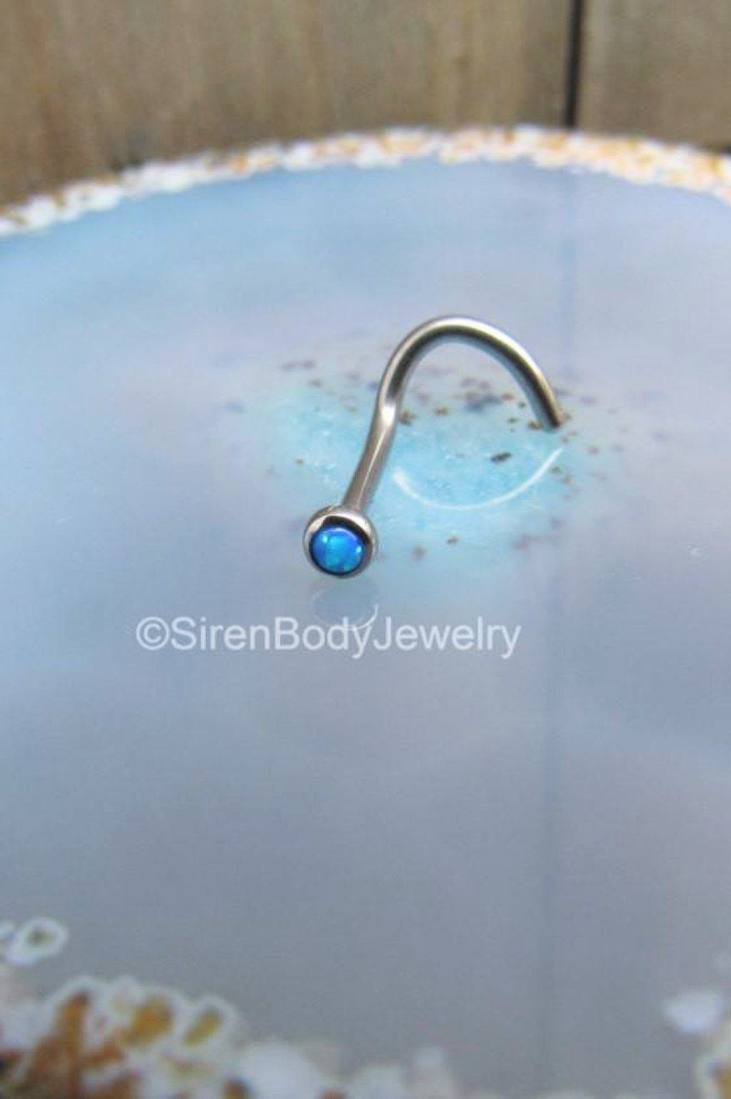 Blue opal nose piercing screw 18g titanium nostril body piercing jewelry stud - Siren Body Jewelry