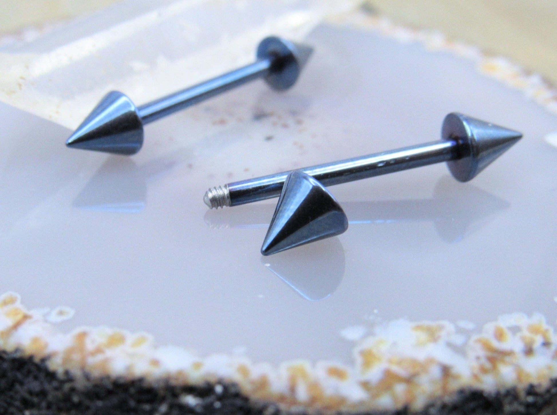 14g Titanium nipple piercing barbell set straight high polish silver  internally threaded body jewelry pair