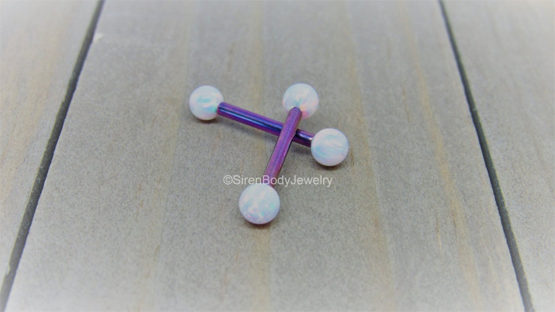 Blurple opal nipple piercing barbells 14g titanium nipples jewelry pair 4mm white opals pick your length - SirenBodyJewelry