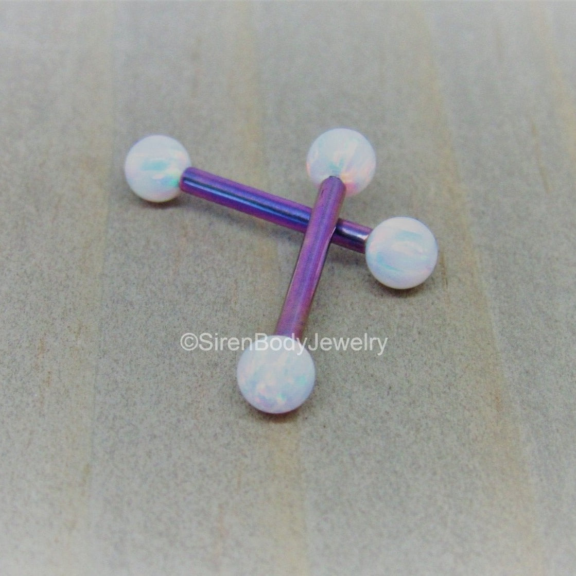 14g 4mm white opal blurple anodized titanium nipple piercing barbells