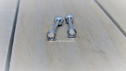 Cheek piercing barbell 14g 4.4mm CZ clear gem internally threaded titanium 5/8" 3/4" straight bar - SirenBodyJewelry