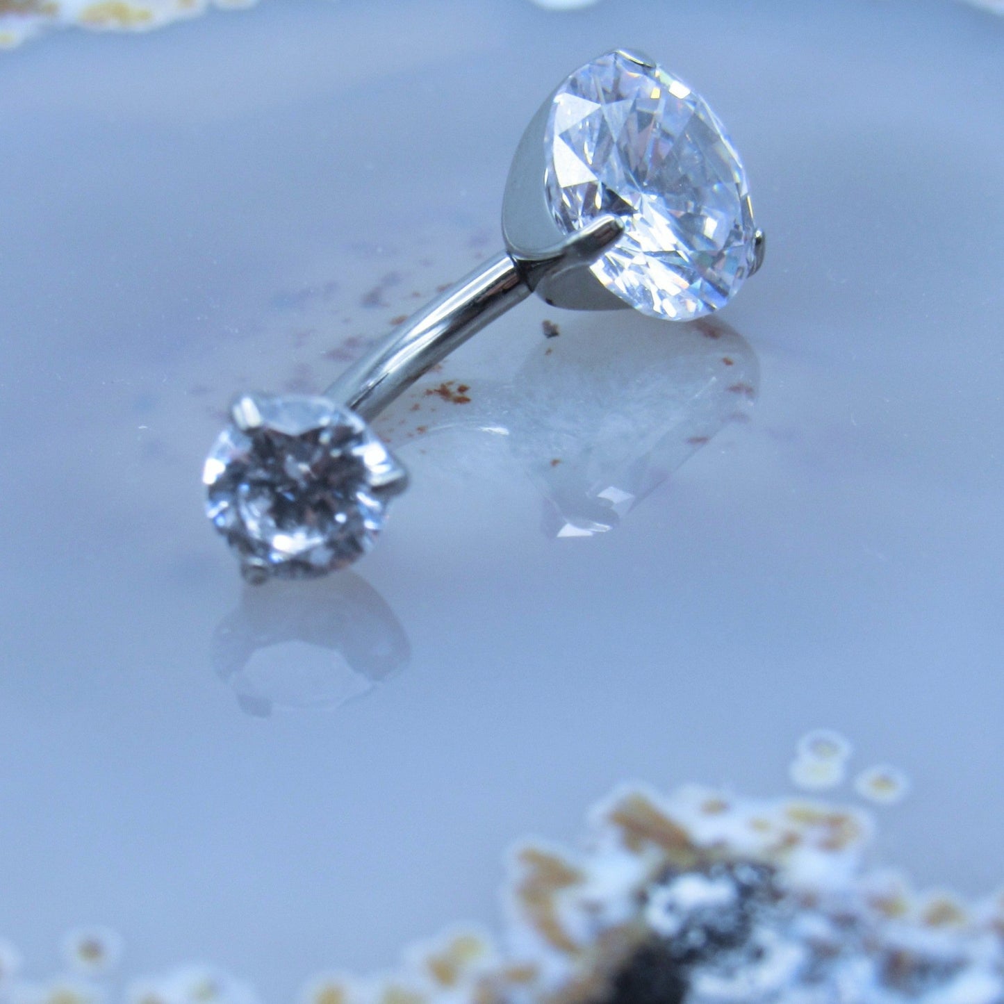 Clear Double Gemstone Belly Piercing Barbell 14g Titanium - Siren Body Jewelry