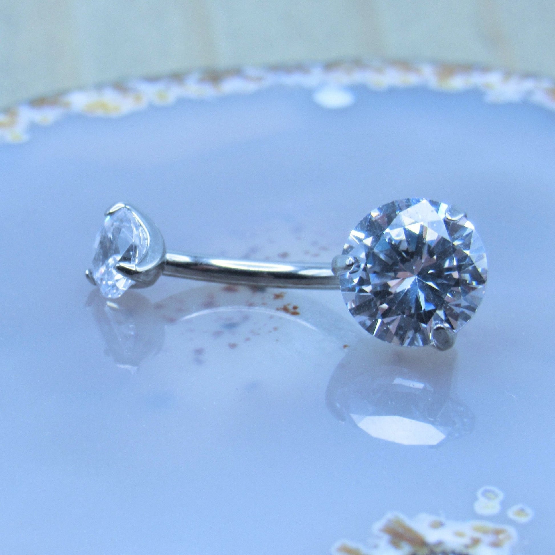Clear Double Gemstone Belly Piercing Barbell 14g Titanium - Siren Body Jewelry