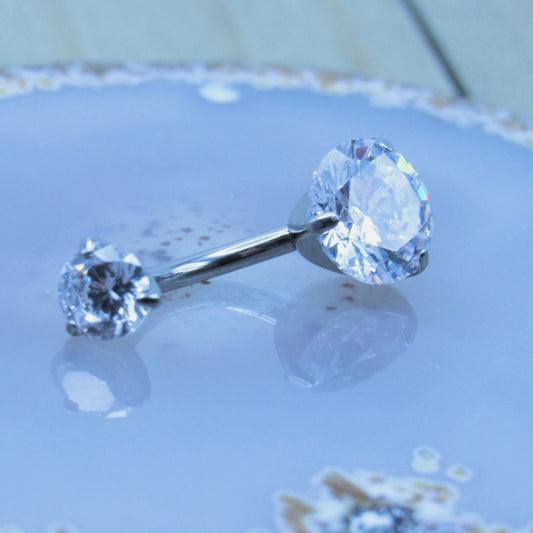 Clear Double Gemstone Belly Piercing Barbell 14g Titanium - Siren Body Jewelry