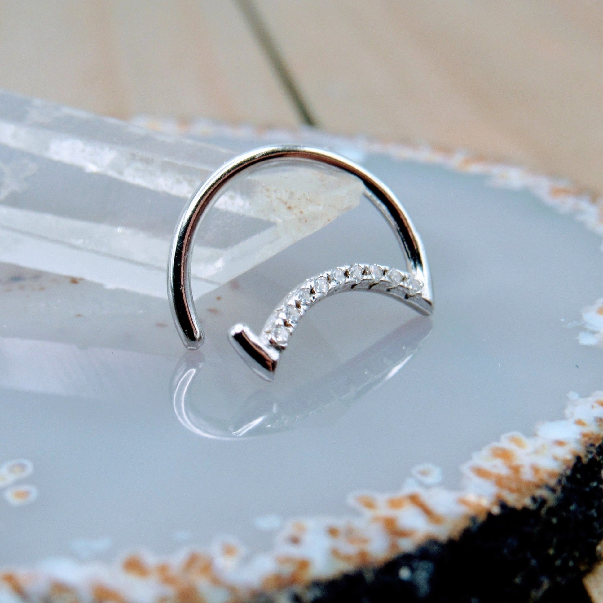 Moon daith piercing seam ring 16g clear cz gemstones easy bend ear bod –  Siren Body Jewelry