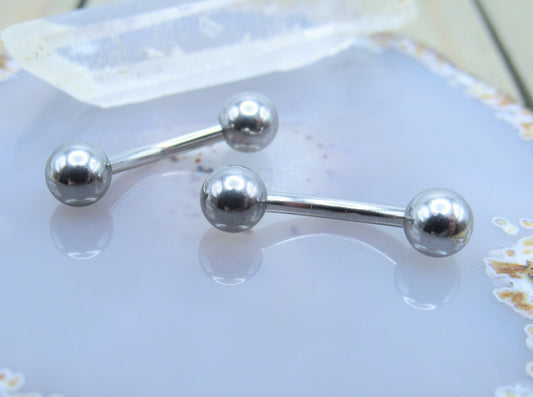 Curved nipple piercing barbell set 14g 7/16" length externally threaded stainless steel body jewelry rings - Siren Body Jewelry