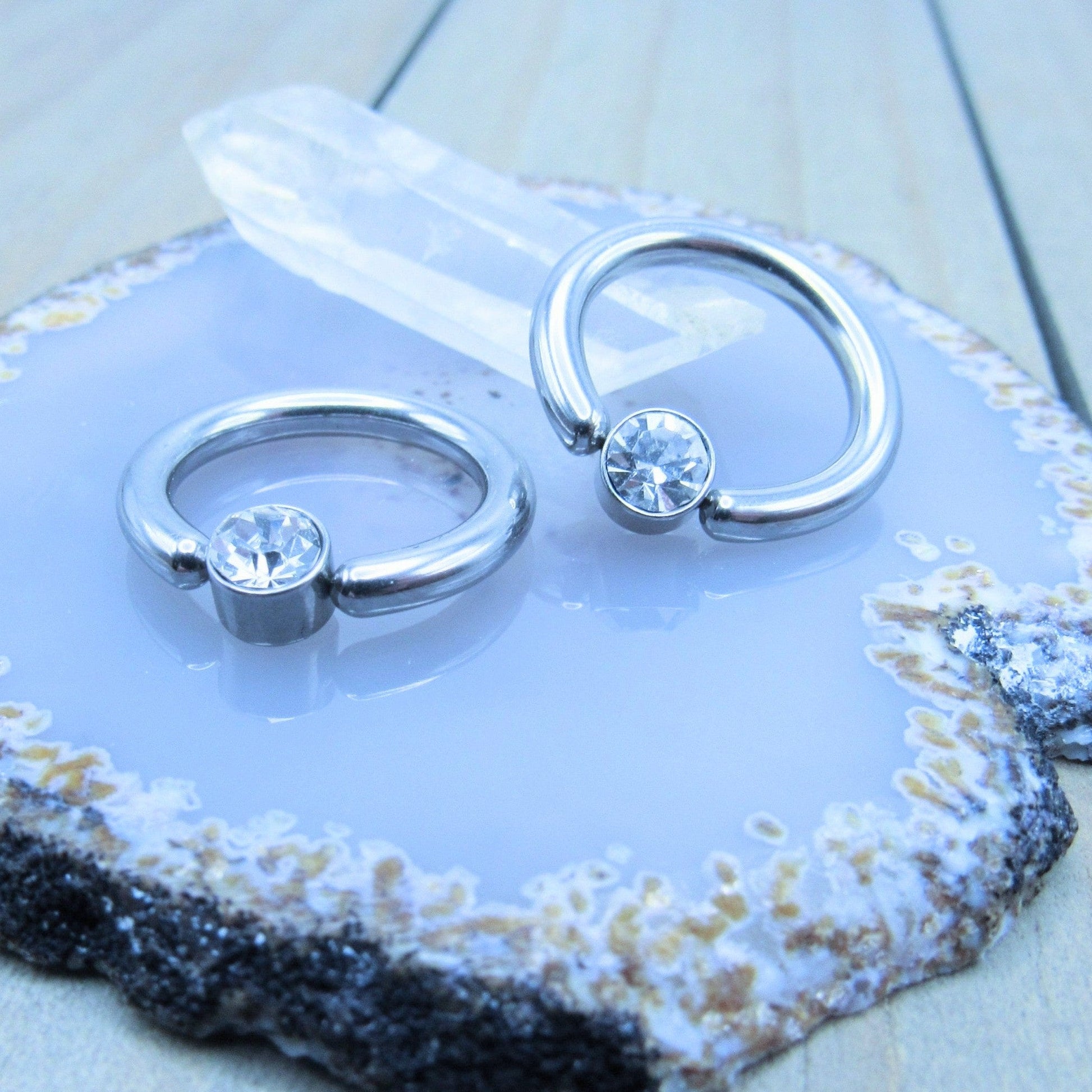 CZ gemstone captive bead ring set 12g 1/2" nipple earlobe body piercing jewelry hoops - Siren Body Jewelry