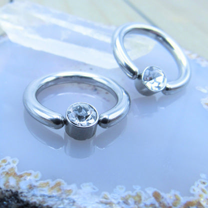 CZ gemstone captive bead ring set 12g 1/2" nipple earlobe body piercing jewelry hoops - Siren Body Jewelry