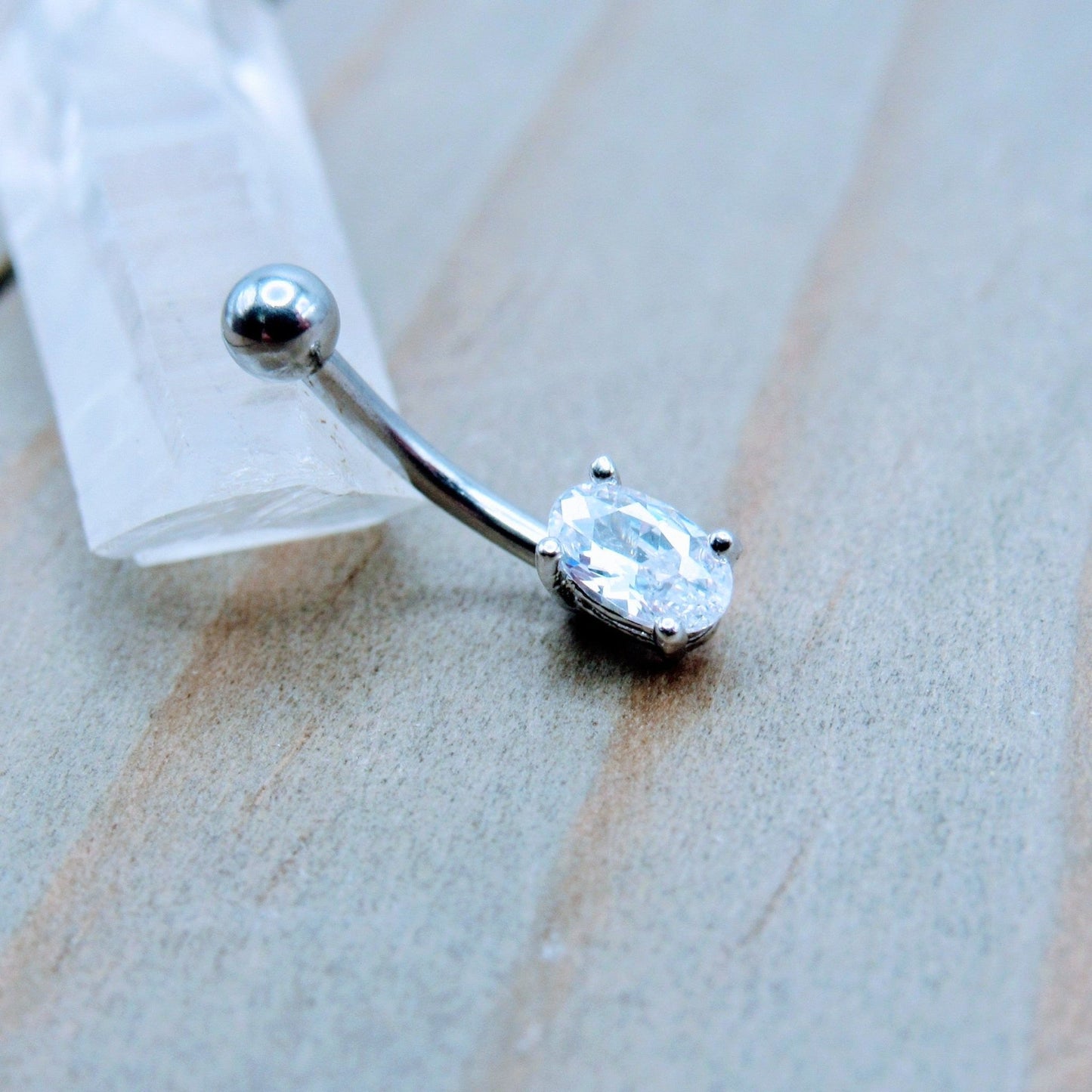 CZ Gemstone Curved Body Piercing Barbell Earring 16G 5/16 Silver 316L Stainless Steel - Siren Body Jewelry