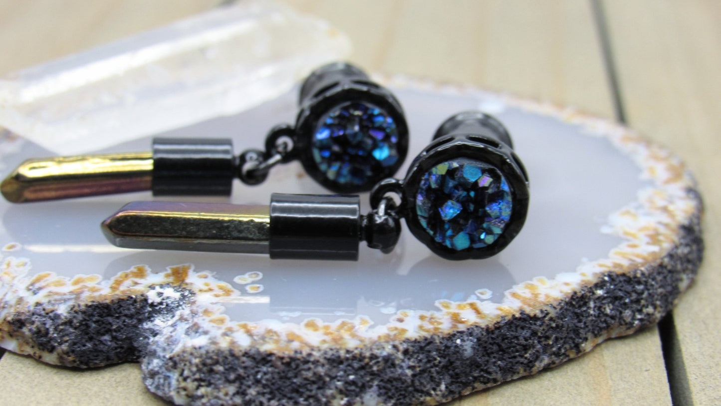Blue Moon Druzy Earrings Black Druzy by Mabel Chong | Unique Handmade Earrings | Fine Jewelry for Women
