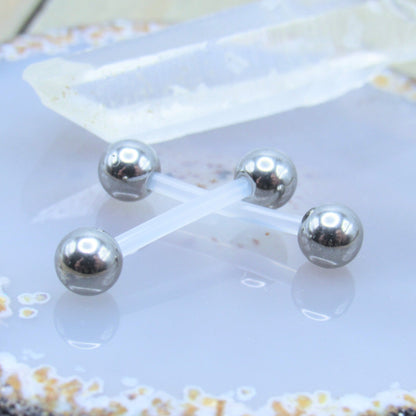 Flexible shaft nipple piercing barbell set 14g 5mm externally threaded ball ends - Siren Body Jewelry