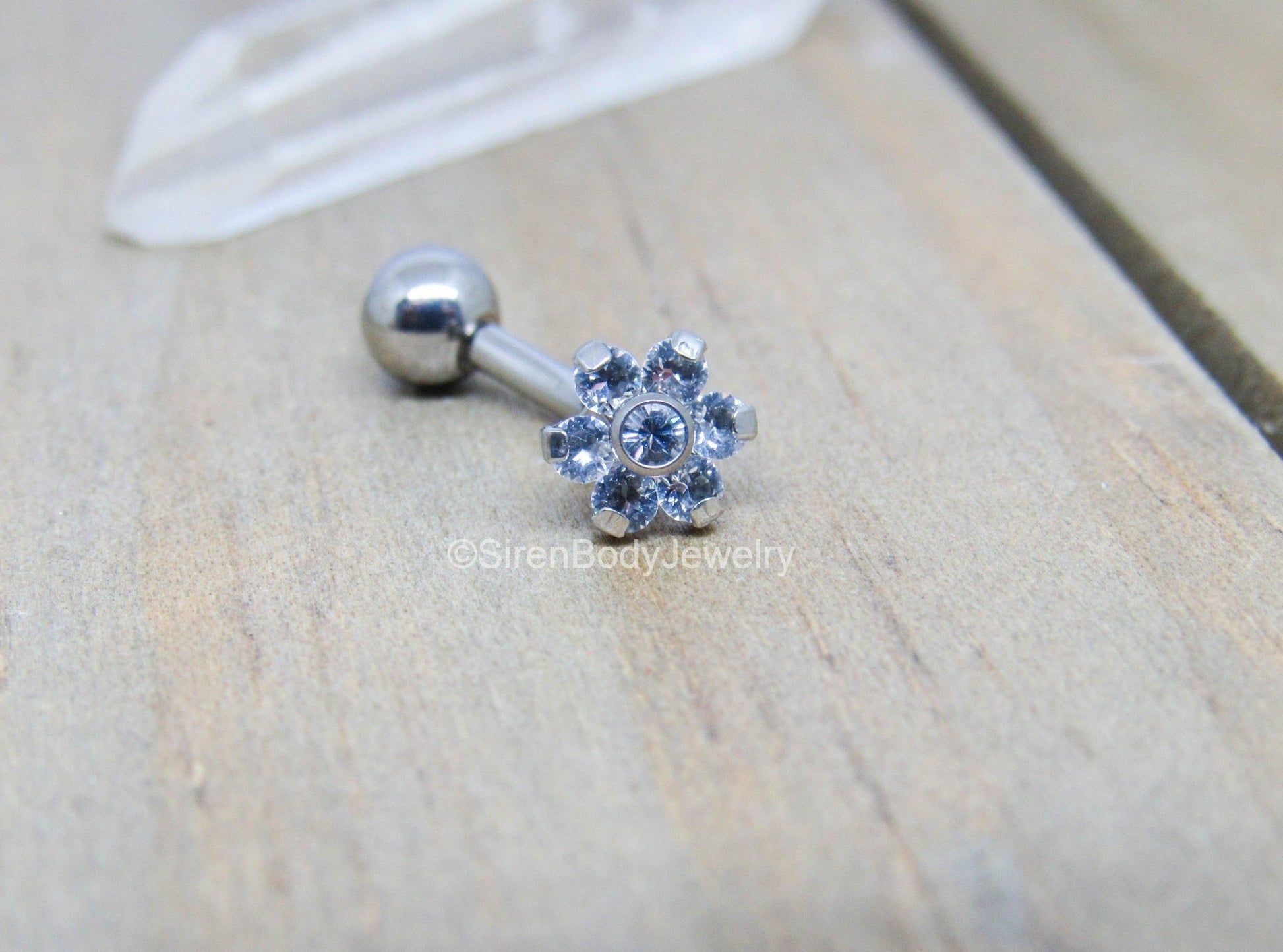 Flower floating navel jewelry 14g vch piercing curved barbell titanium hypoallergenic - SirenBodyJewelry