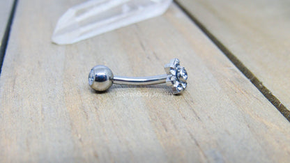 Flower floating navel jewelry 14g vch piercing curved barbell titanium hypoallergenic - SirenBodyJewelry