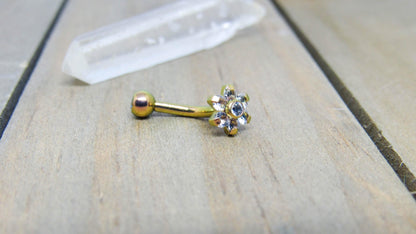 Flower floating navel jewelry 14g vch piercing curved barbell titanium hypoallergenic - SirenBodyJewelry