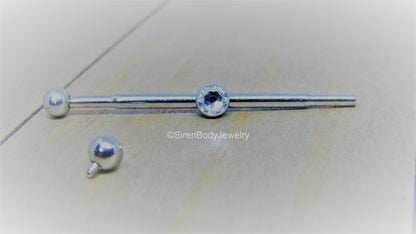 Gem industrial piercing barbell 14g 1 1/4 titanium scaffold bar internal double ear straight bar - SirenBodyJewelry