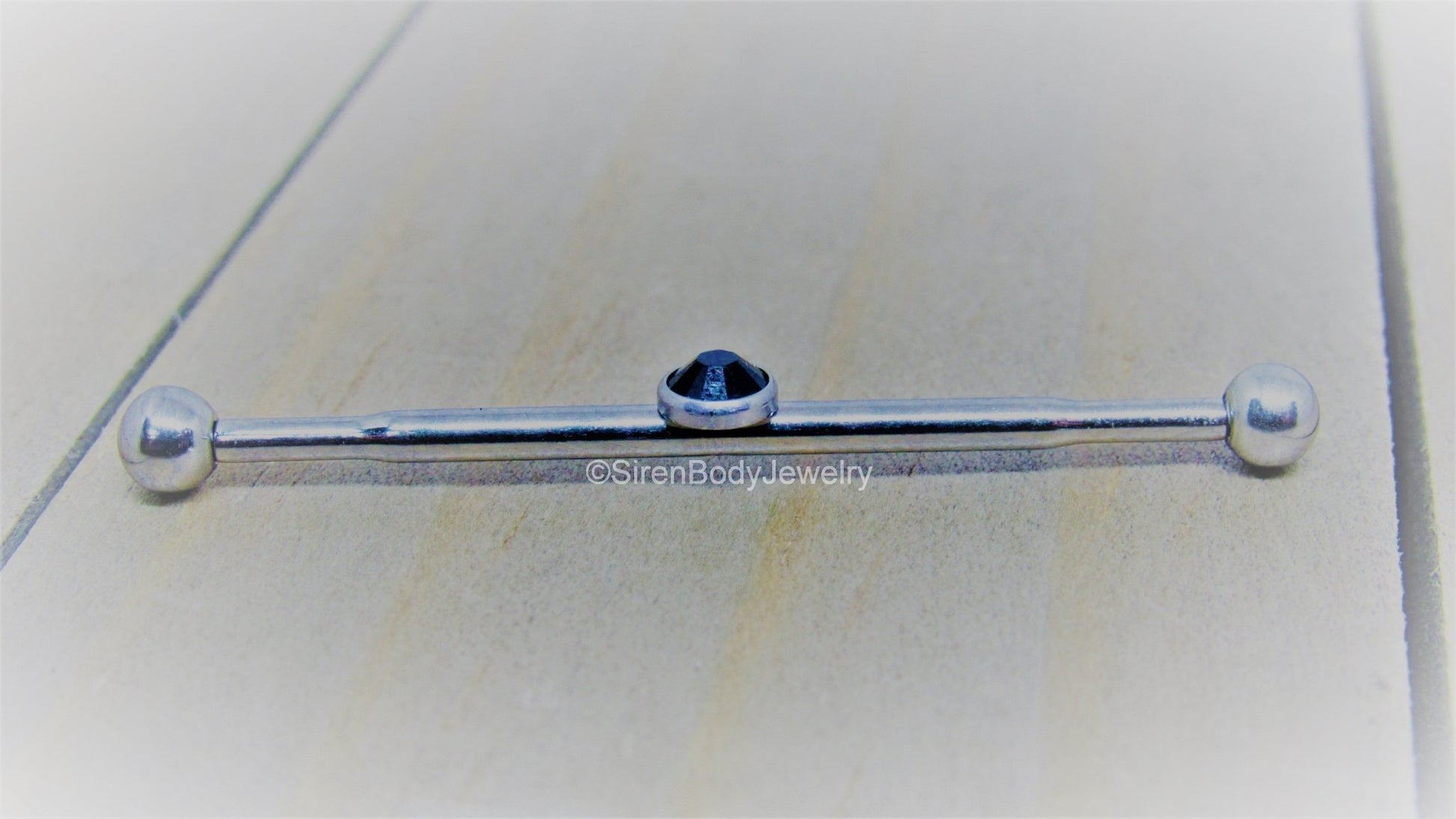 Gem industrial piercing barbell 14g 1 1/4 titanium scaffold bar internal double ear straight bar - SirenBodyJewelry