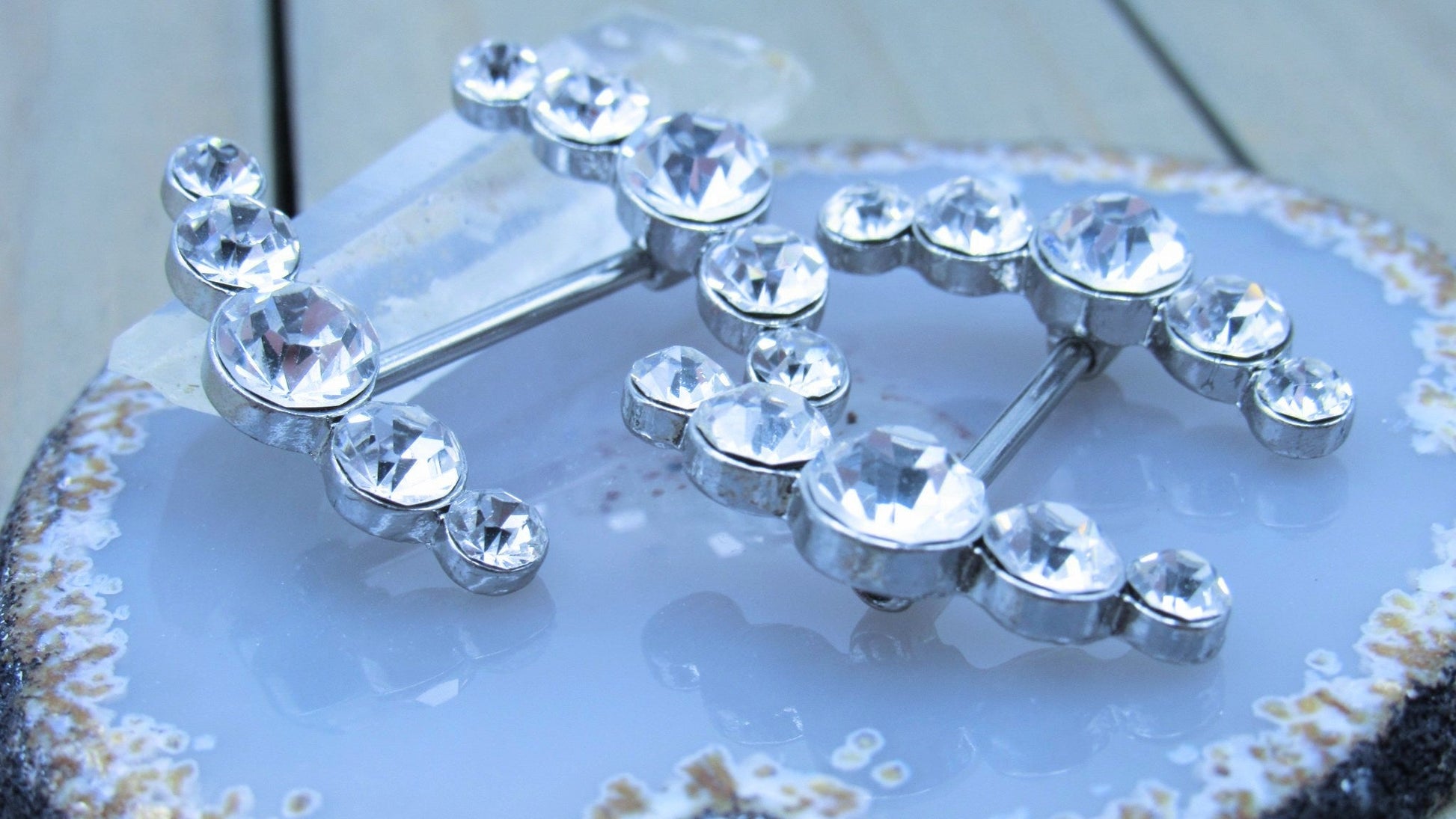 Gemstone Cluster Nipple Piercing Shield Style Straight Barbell Set - Siren Body Jewelry