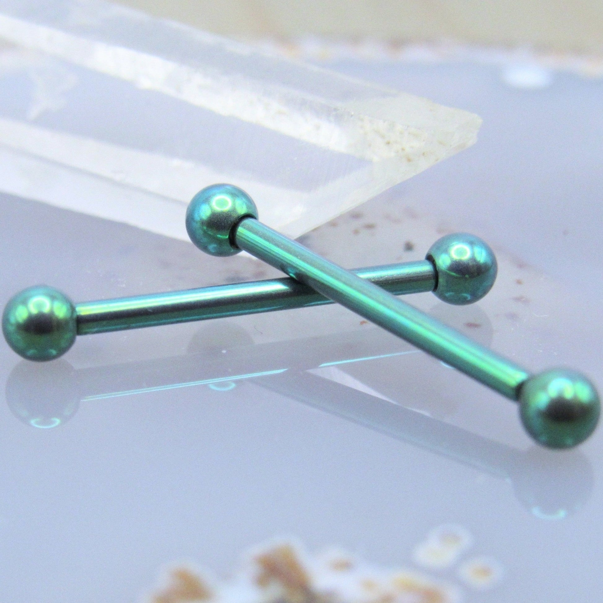 Green titanium nipple jewelry set 16g 5/8" internally threaded 3mm ball end straight barbells - Siren Body Jewelry