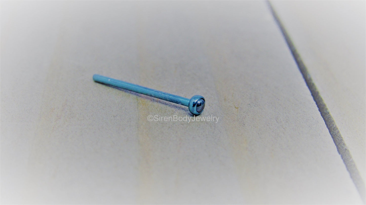 Hematite nose ring 18g titanium nostril stud 2.3mm bezel set cabochon - SirenBodyJewelry