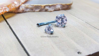 Ice blue titanium belly button ring 14g prong set clear Swarovski gemstones internally threaded barbell - SirenBodyJewelry
