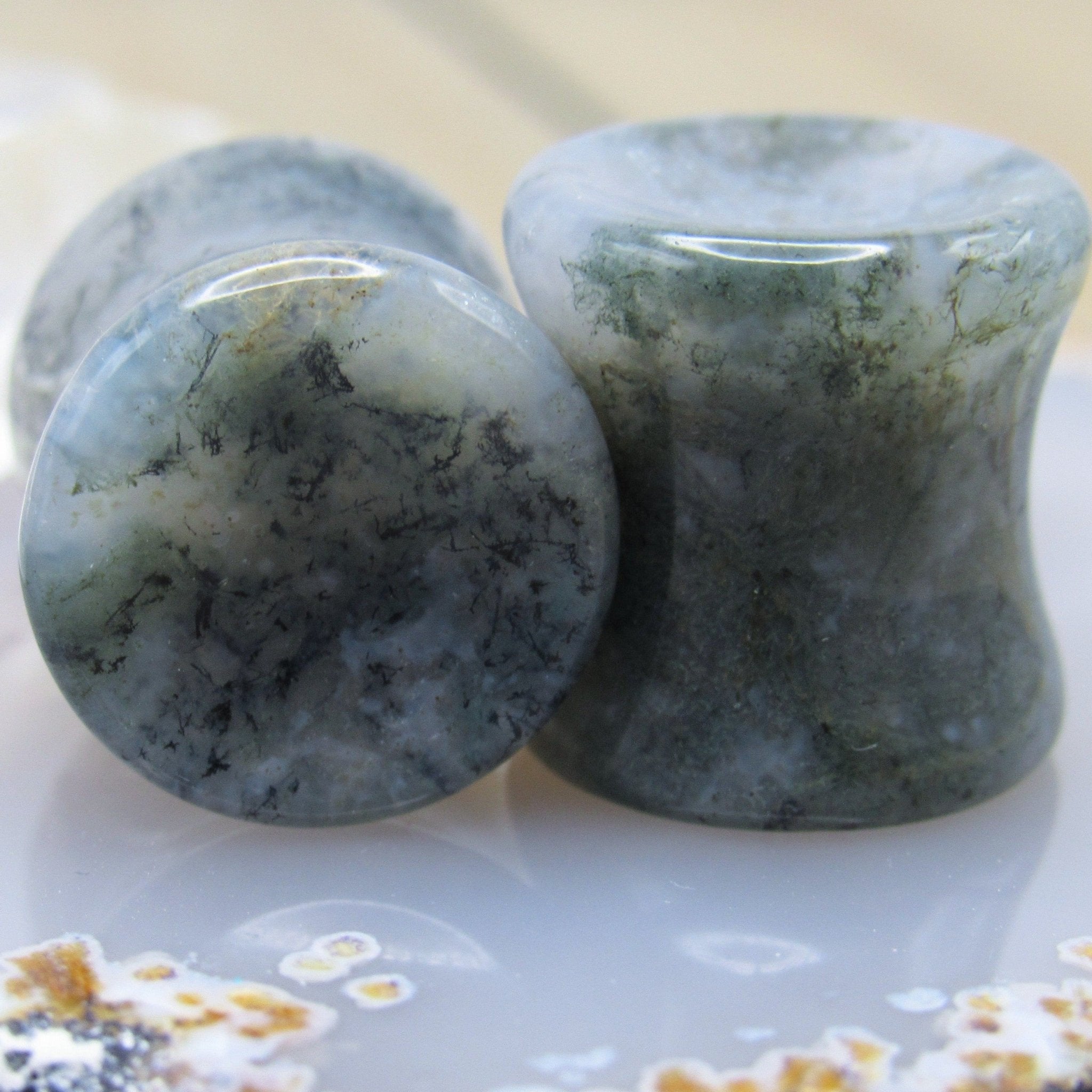 Moss Agate Stone Plug Earring Set 00g Double Flared – Siren Body