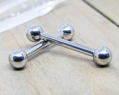 Nipple piercing jewelry barbells 14g titanium internally threaded cheek bars 5mm ball ends - Siren Body Jewelry