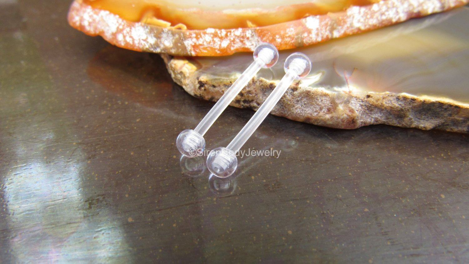 Nipple piercing retainer 14g clear tongue piercing ring 5/8" mri safe surgery piercings retainers body jewelry rings pair 1 - SirenBodyJewelry