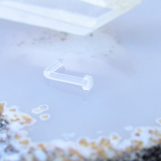 Nose piercing retainer 18g clear L bend flexible body jewelry ring 2mm disc top - Siren Body Jewelry