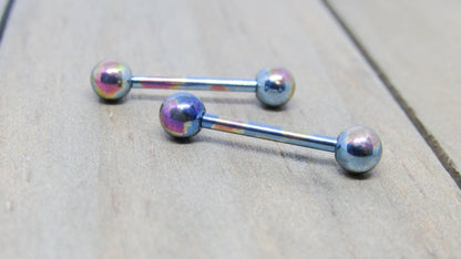 Oilslick titanium nipple piercing barbells 14g 9/16" pair anodized body jewelry barbells - SirenBodyJewelry