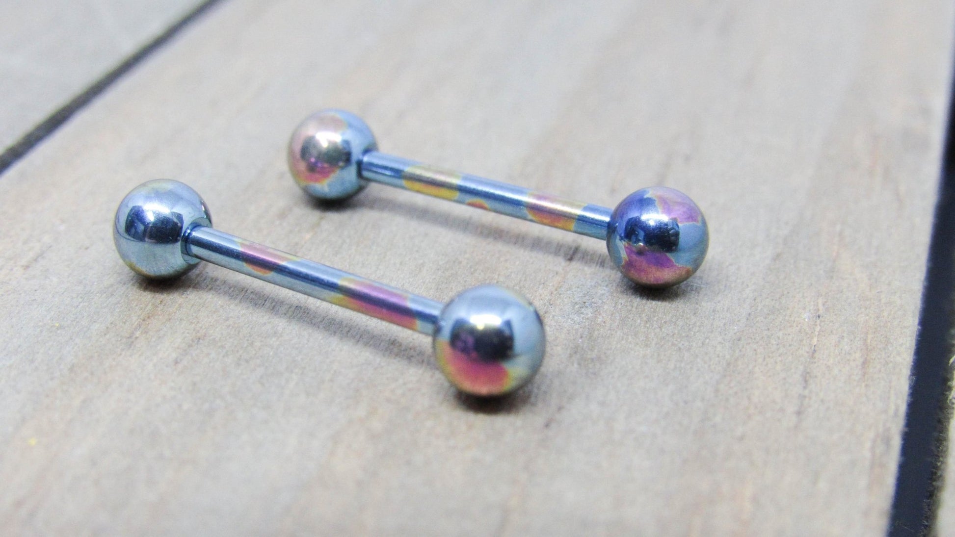 14g oilslick titanium nipple piercing barbell set internally threaded
