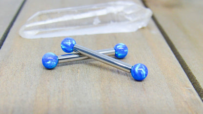 Opal nipple jewelry 12g titanium internally threaded pair 4mm blue opals hypoallergenic - SirenBodyJewelry