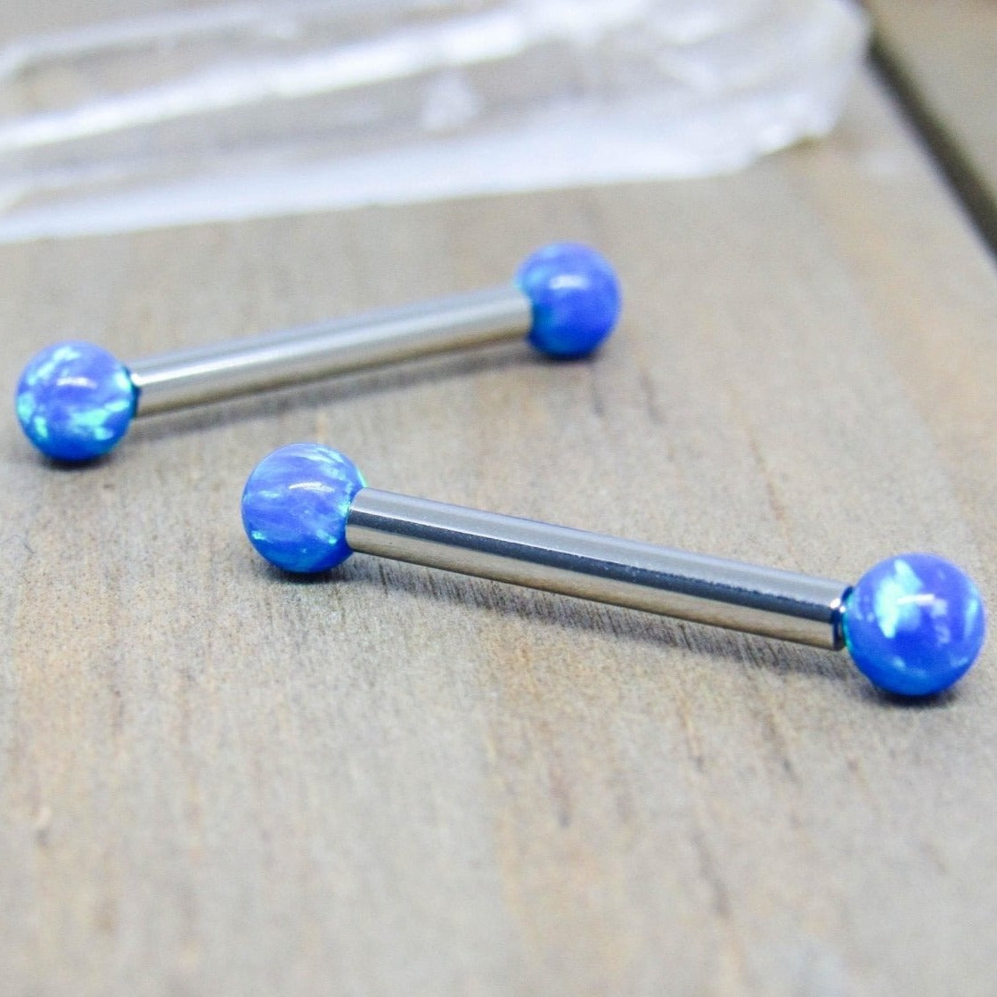 14g 4mm blue opal titanium nipple piercing rings