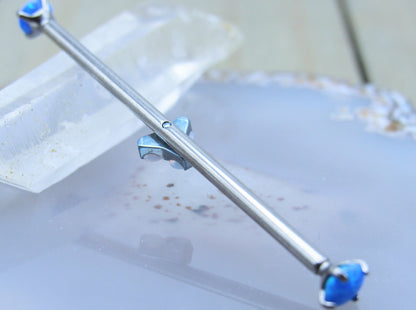 Opalite gemstone custom titanium industrial ear piercing barbell 14g 1 1/2" - Siren Body Jewelry