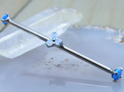 Opalite gemstone custom titanium industrial ear piercing barbell 14g 1 1/2" - Siren Body Jewelry
