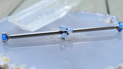 Opalite gemstone custom titanium industrial ear piercing barbell 14g 1 1/2" - Siren Body Jewelry