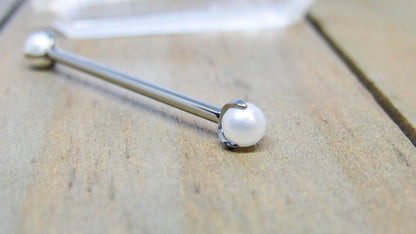 Pearl industrial piercing barbell 14g titanium internally threaded hypoallergenic scaffold bar 1 1/4"-1 1/2" - SirenBodyJewelry