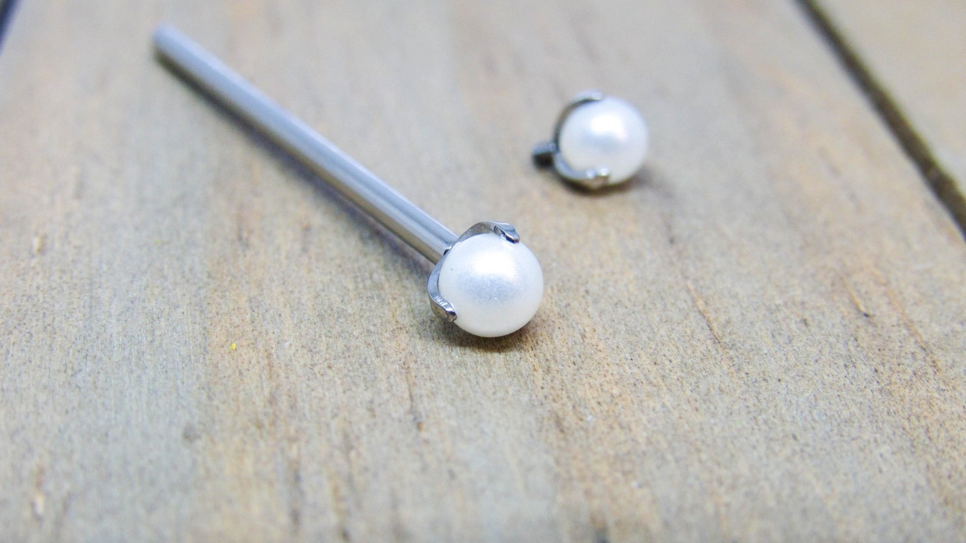pearl industrial ear piercing barbell earring 14g 1 1/2" length