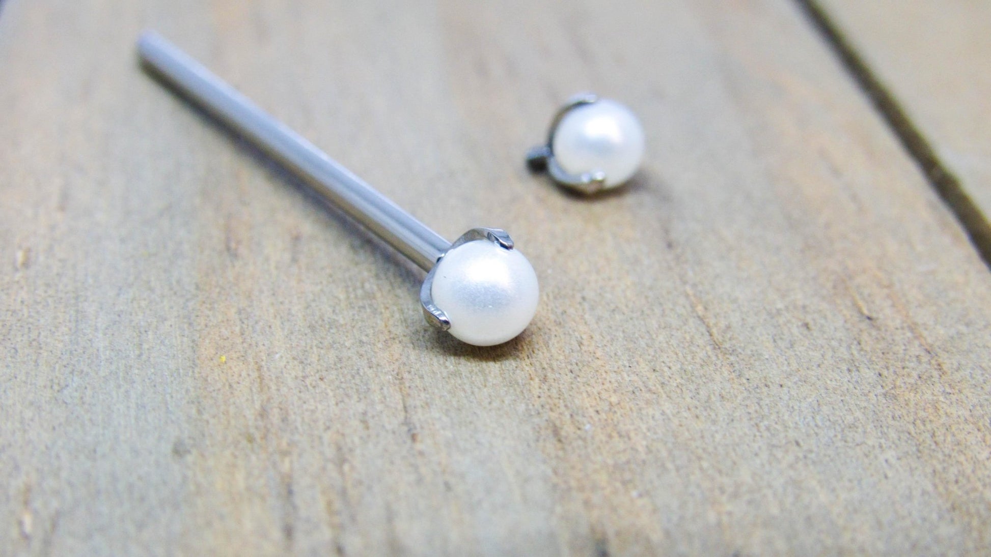 pearl titanium industrial ear piercing barbell 5mm faux pearl ends