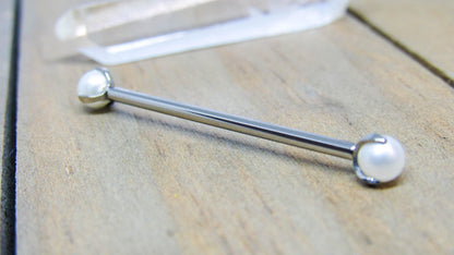 Pearl industrial piercing barbell 14g titanium internally threaded hypoallergenic scaffold bar 1 1/4"-1 1/2" - SirenBodyJewelry