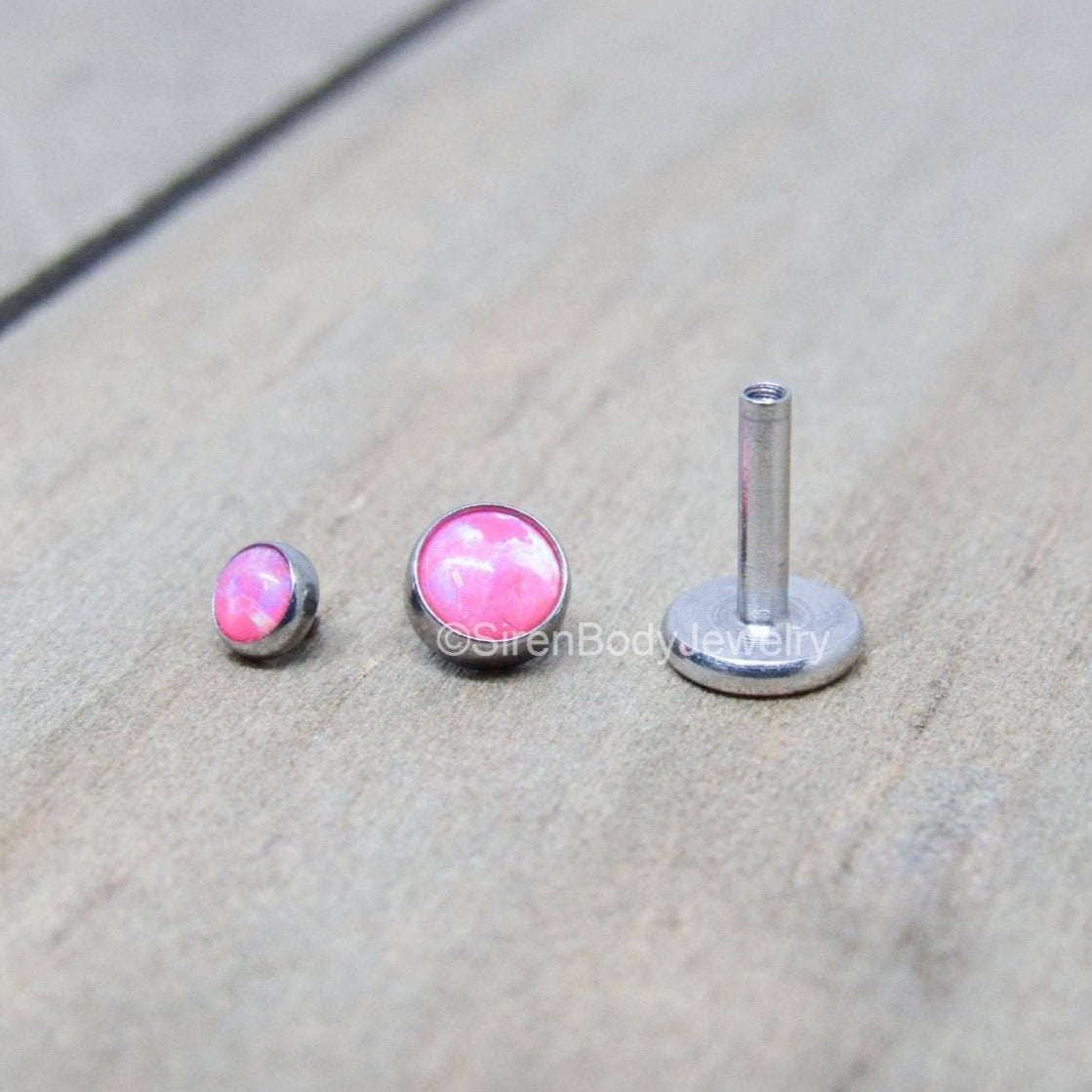 Pink opal flat back earring 16g pick your length conch earlobe lip helix piercing stud earring hypoallergenic titanium internally threaded - SirenBodyJewelry